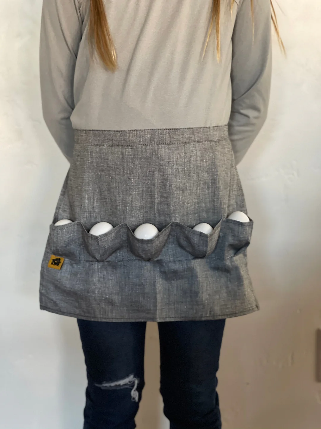 Grey Denim Egg gathering waist Apron! - Image 3